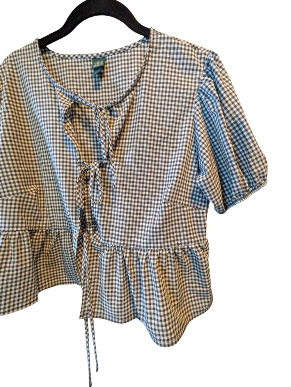wild fable Blue and White Gingham Tie-Front Peplum Blouse